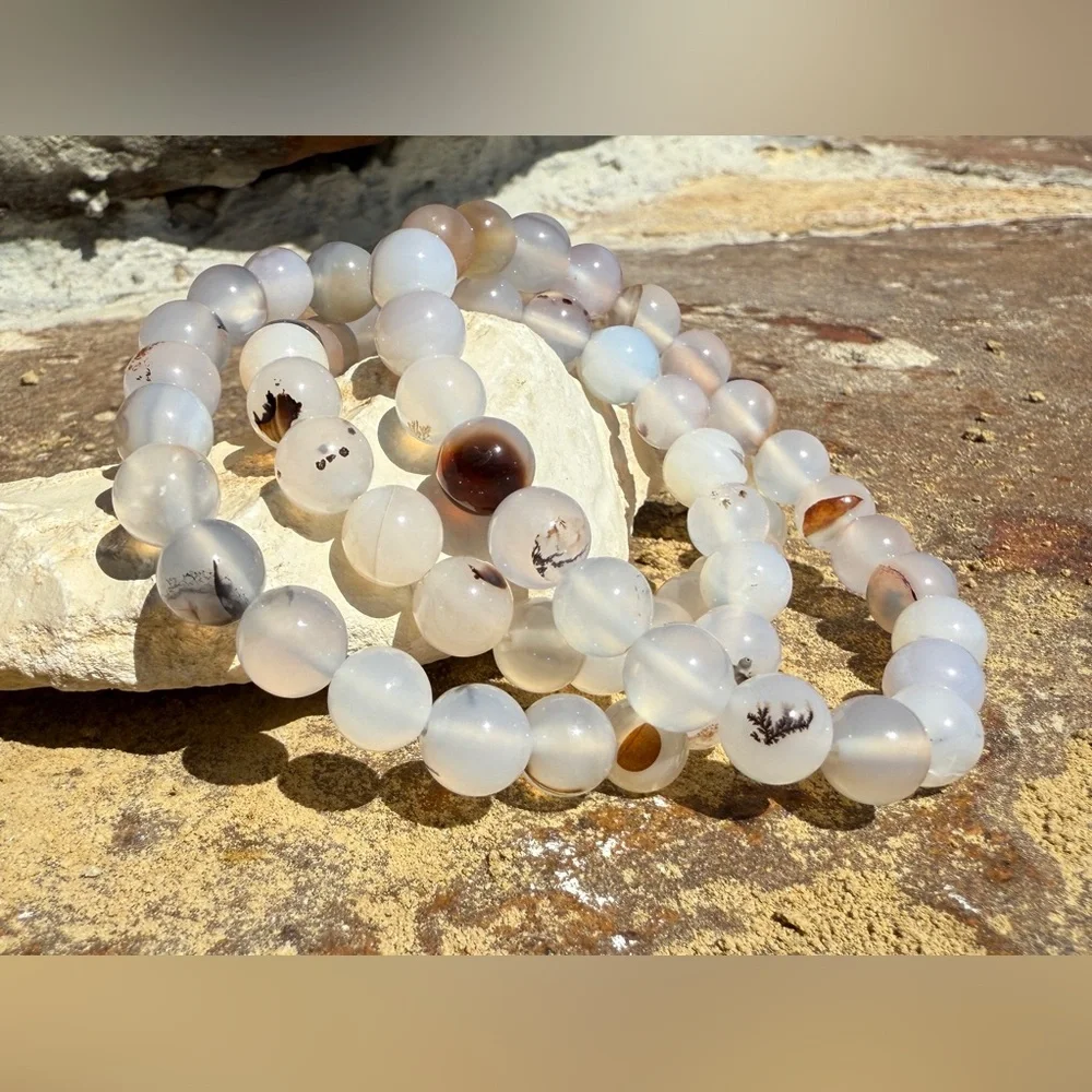 Authentic Montana Agate Precious Gemstone Crystal Beaded Stretch Bracelet - Picture 6 of 10